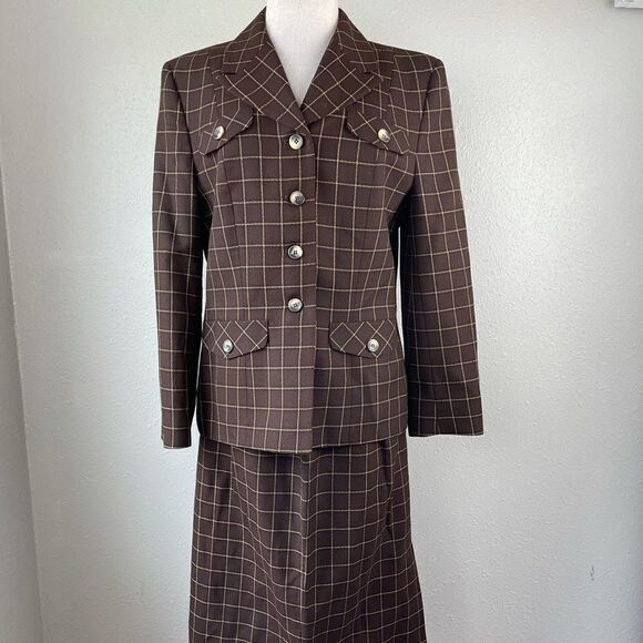 NWT Pendleton Seasonless Brown Wool Blazer & Skirt - Picture 1 of 12